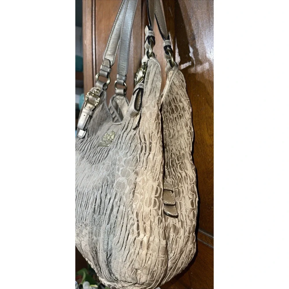 Coach Ruched Metallic Madison Maggie Silver Signature Pleated Hobo Bag 18886 - Picture 8 of 16